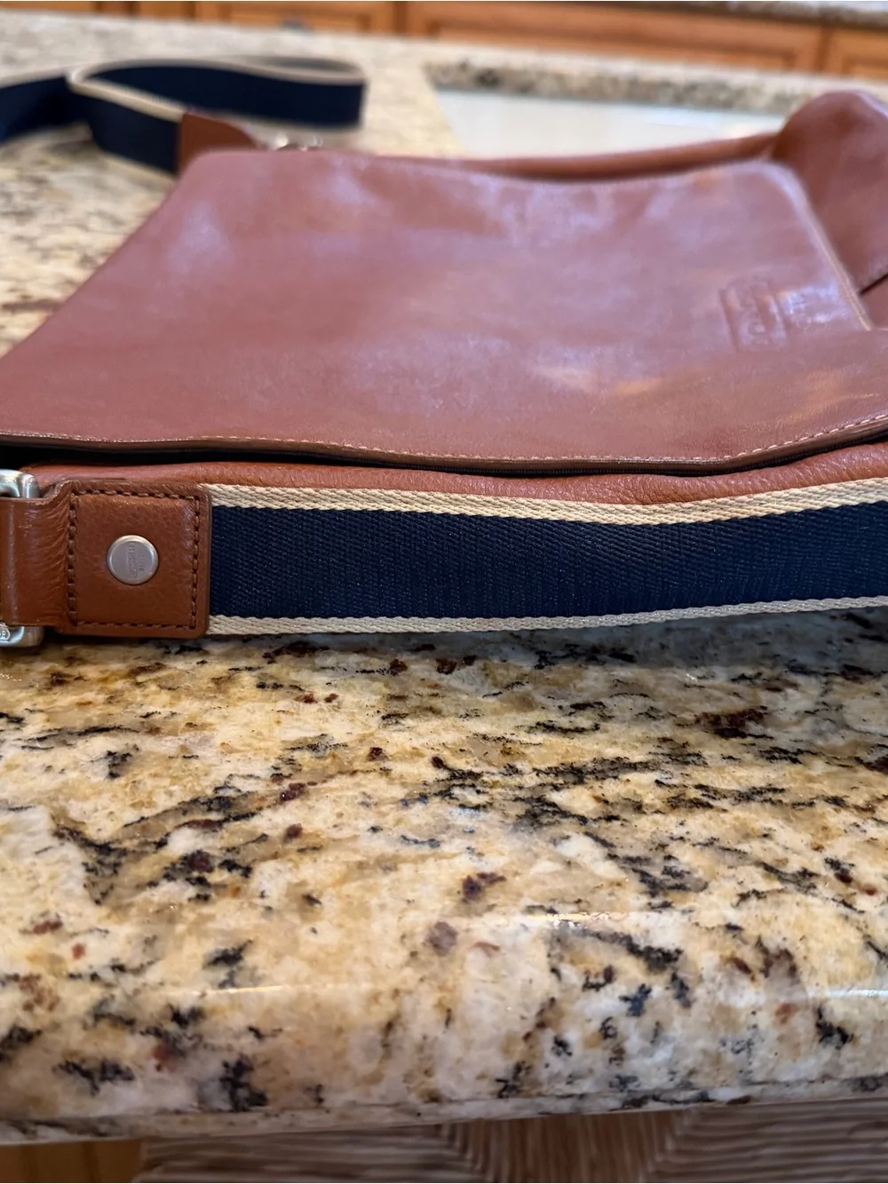 Coach Heritage Web Leather Map Bag with blue nautical strap euc crossbody